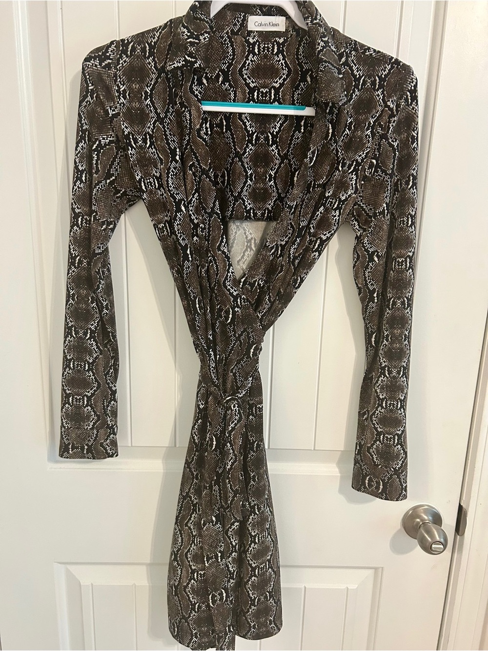Calvin Klein Brown Snake-Print Wrap Top